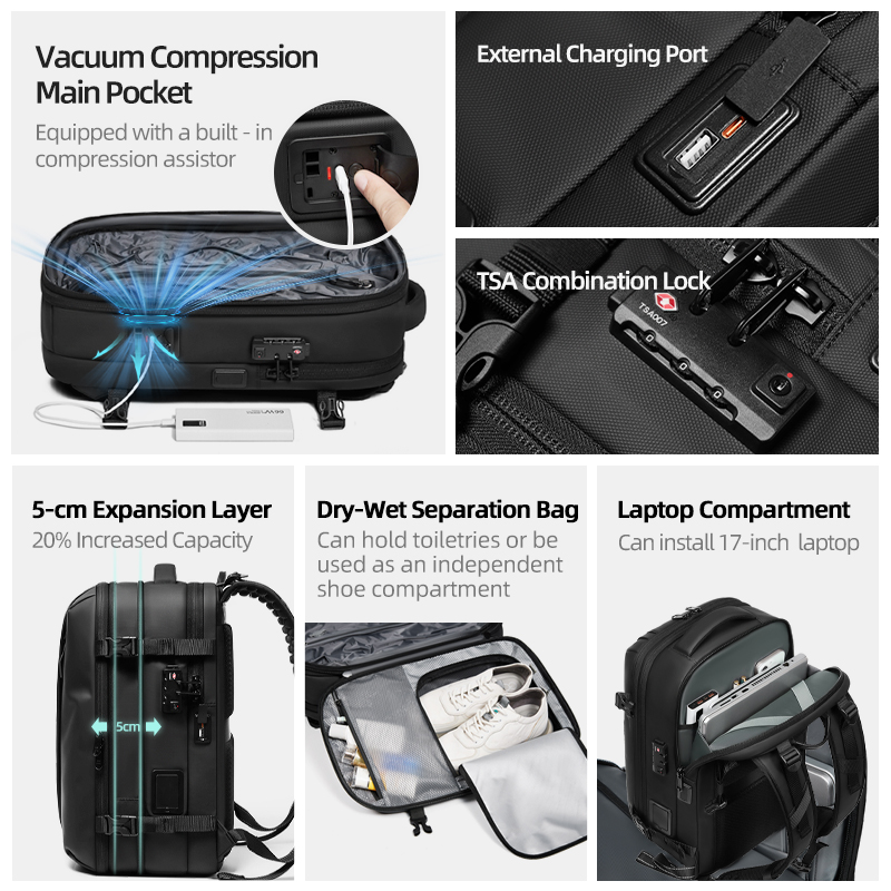 حقيبة ظهر رجالية للسفر مع مضخة - مراجعة Laptop Backpack Anti Theft وسعره